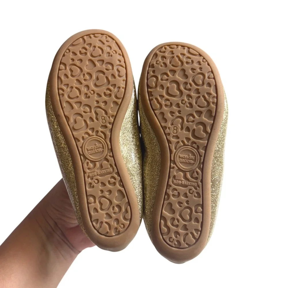 Wonder Nation Toddler Girls Gold Glitter Ballet Flats Memory Foam Shoes Size 8